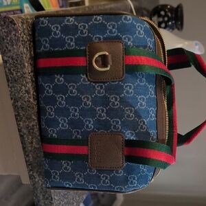 Gucci Blue and Brown Boston Bag